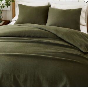 West Elm Twin Duvet Cover - European Flax Linen - Dark Olive Green